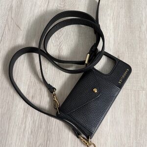 Bandolier Hailey Black and Gold iPhone 15 Pro Max Leather Phone Case with Strap
